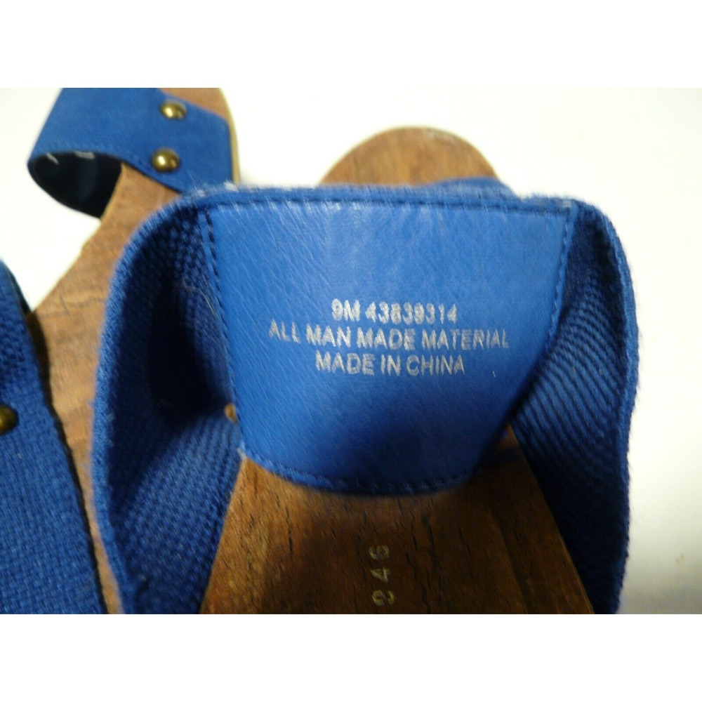 Cato Est 1946 Wedge Sandals Womens Size 9 M Blue Stretch 4" Heel Wood - Picture 2 of 8